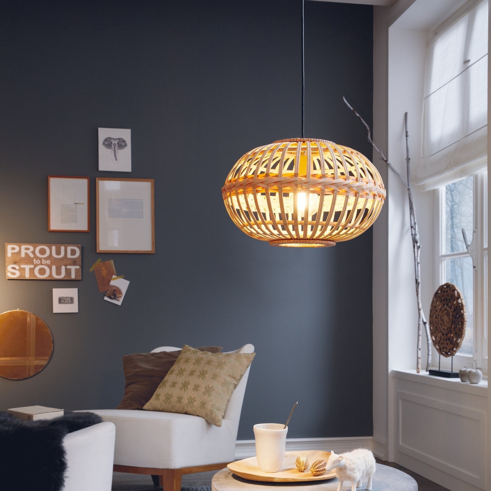 Lustra LED Suspendata AMSFIELD Wood Style EGLO 49771 LEMN / SUSPENDATE Lighting Fixtures