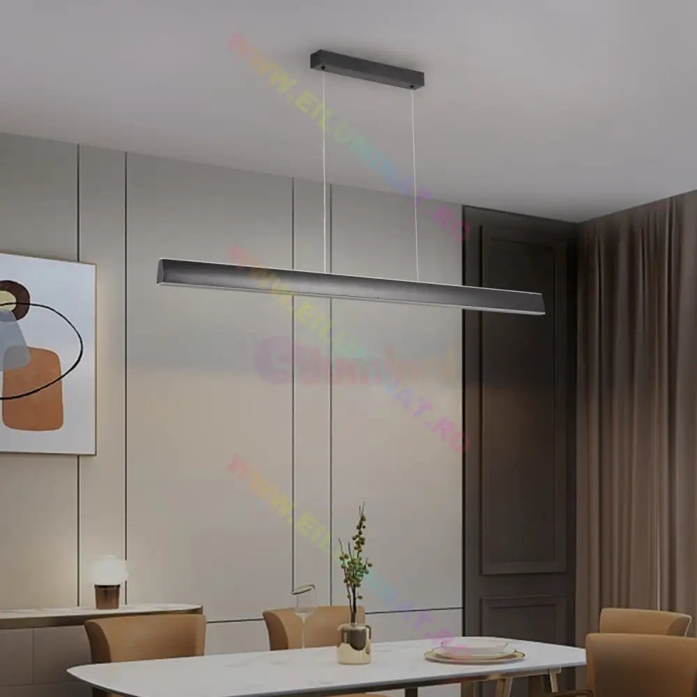 Lustra Led Suspendata Black 120Cm Liniara Echivalent 400W Telecomanda Lighting Fixtures