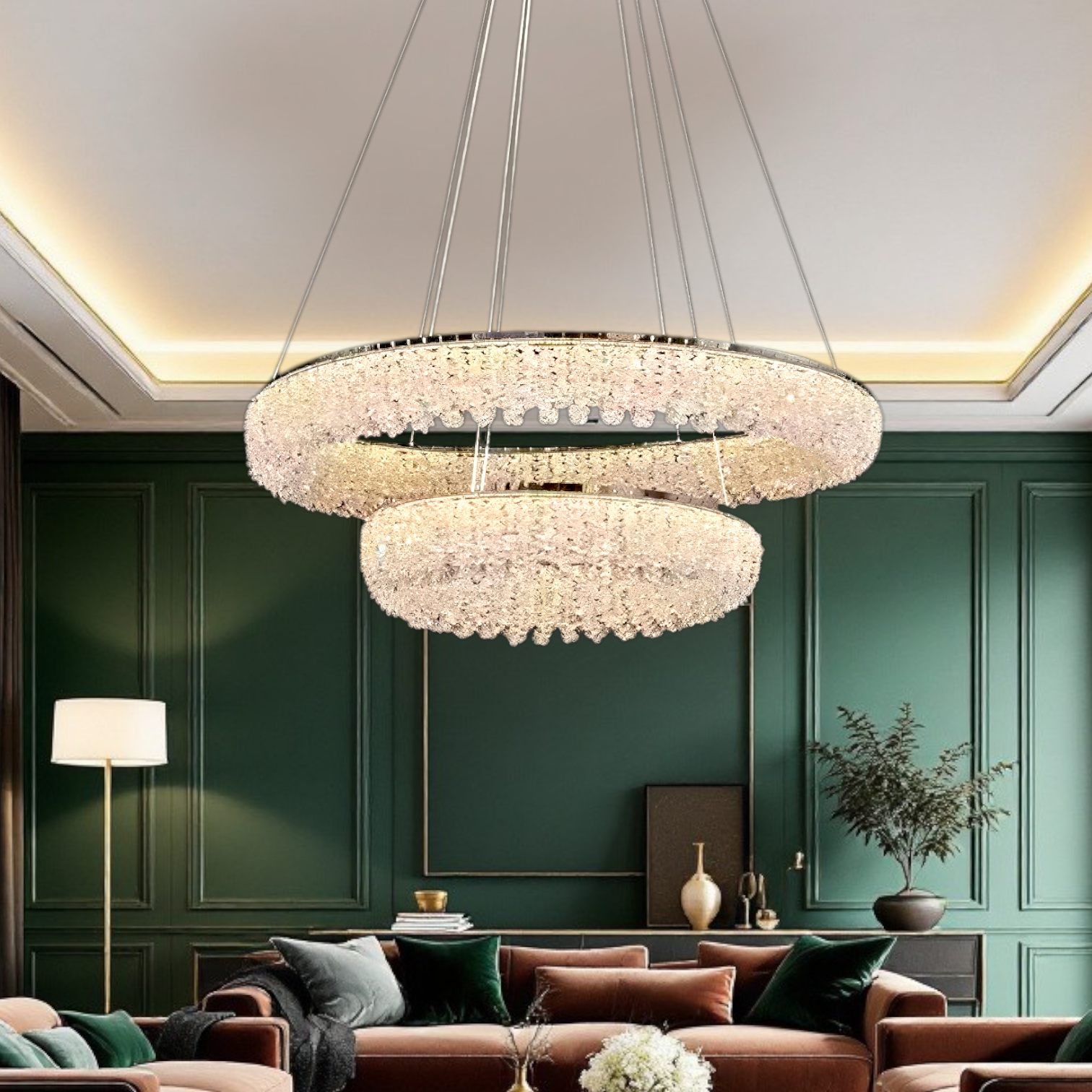 Lustra LED Suspendata Chrome Crystal Sponge 2 Segmente Rotunde Ceiling Light Fixtures