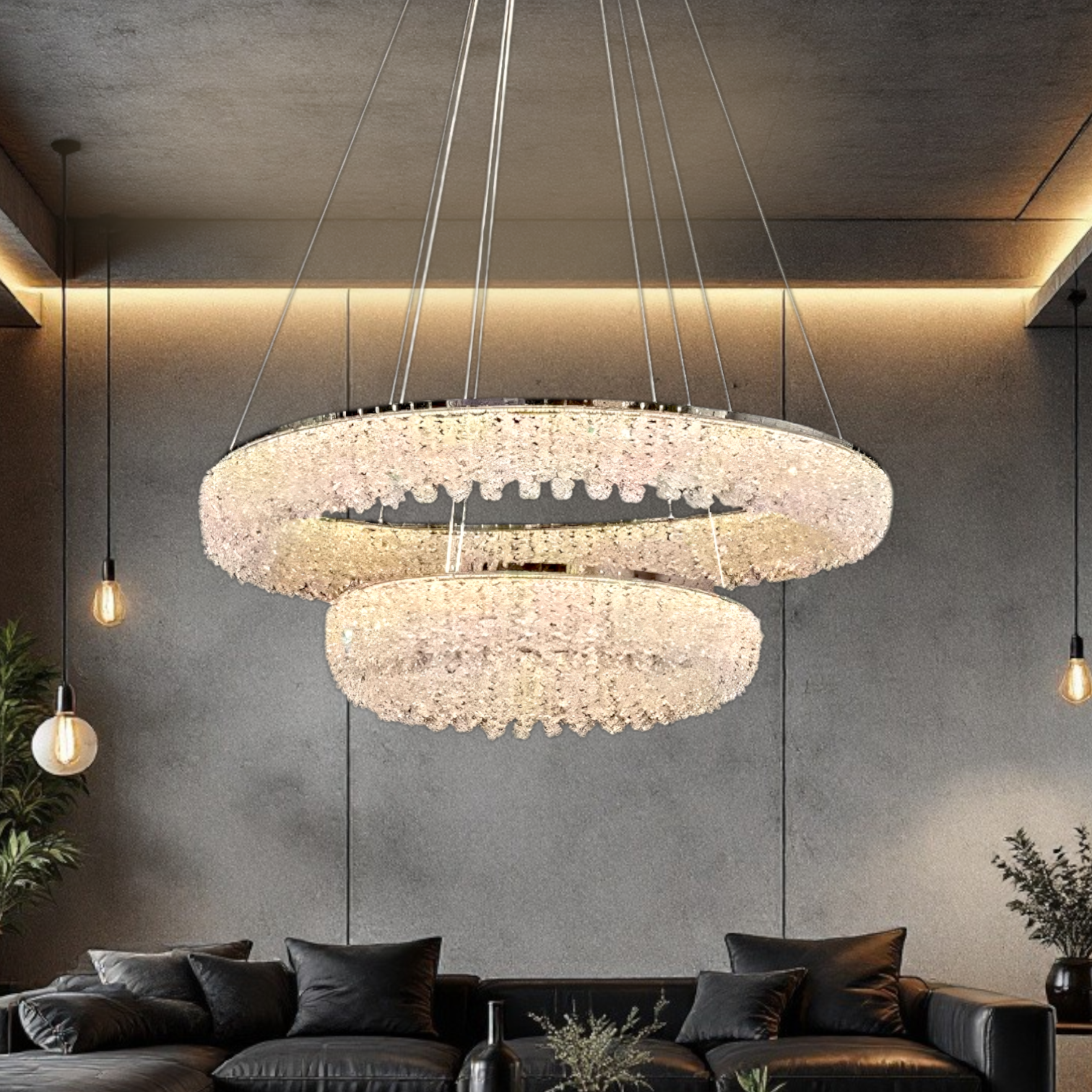 Lustra LED Suspendata Chrome Crystal Sponge 2 Segmente Rotunde Ceiling Light Fixtures