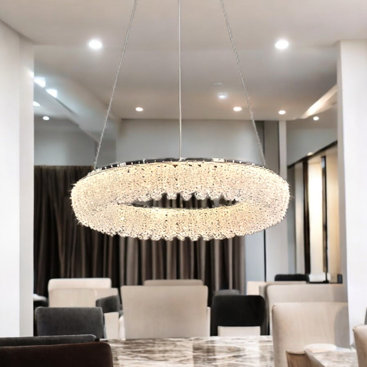 Lustra LED Suspendata Chrome Crystal Sponge 1 Segment Rotund Lighting Fixtures