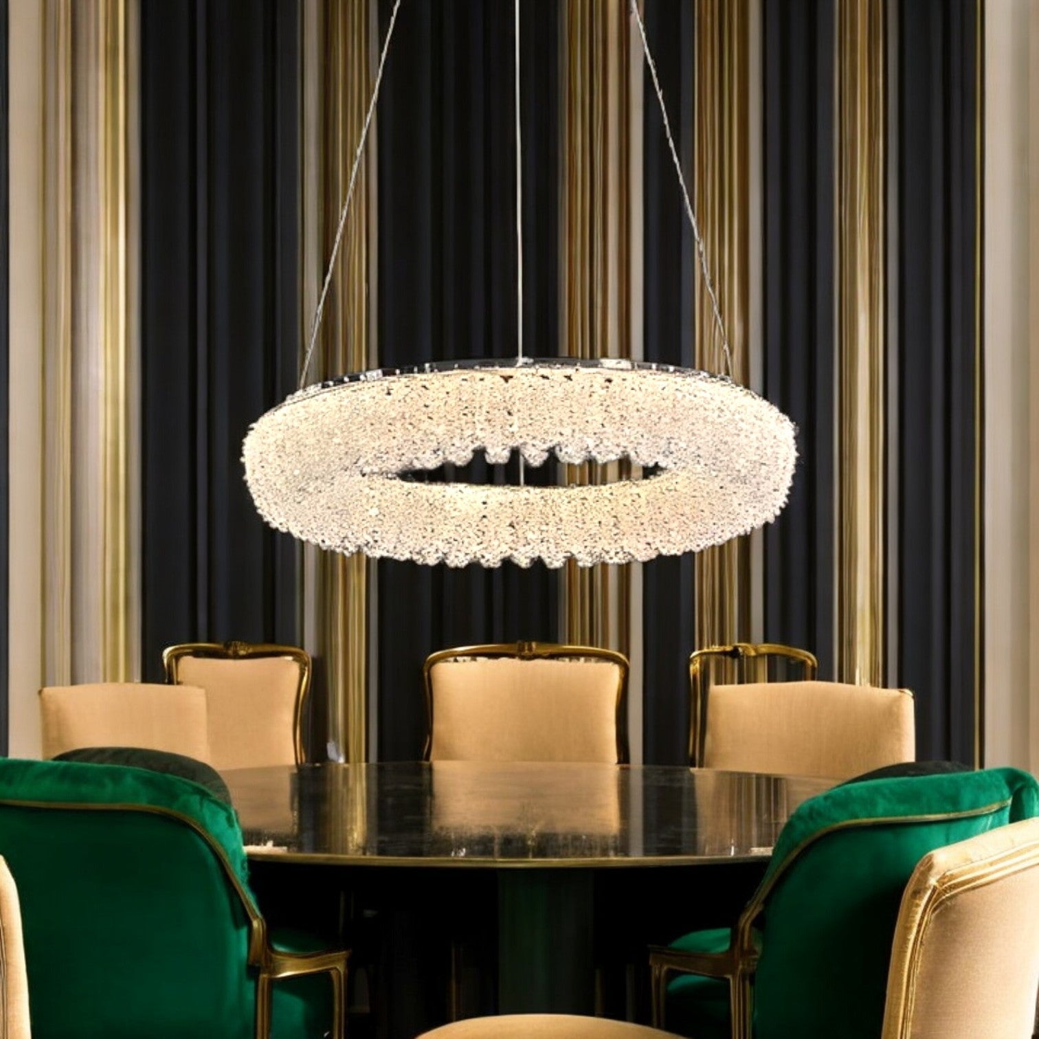 Lustra LED Suspendata Chrome Crystal Sponge 1 Segment Rotund Lighting Fixtures