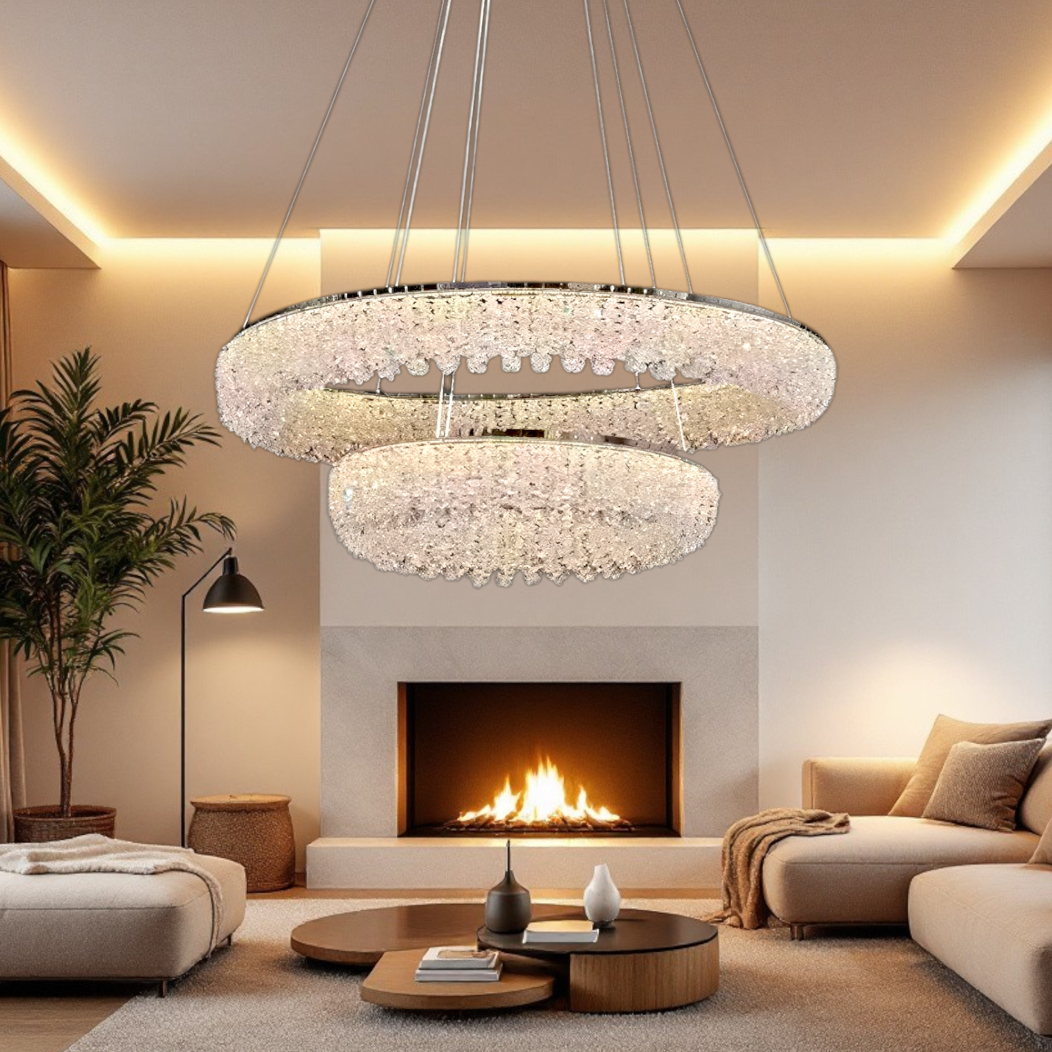 Lustra LED Suspendata Chrome Crystal Sponge 2 Segmente Rotunde Ceiling Light Fixtures