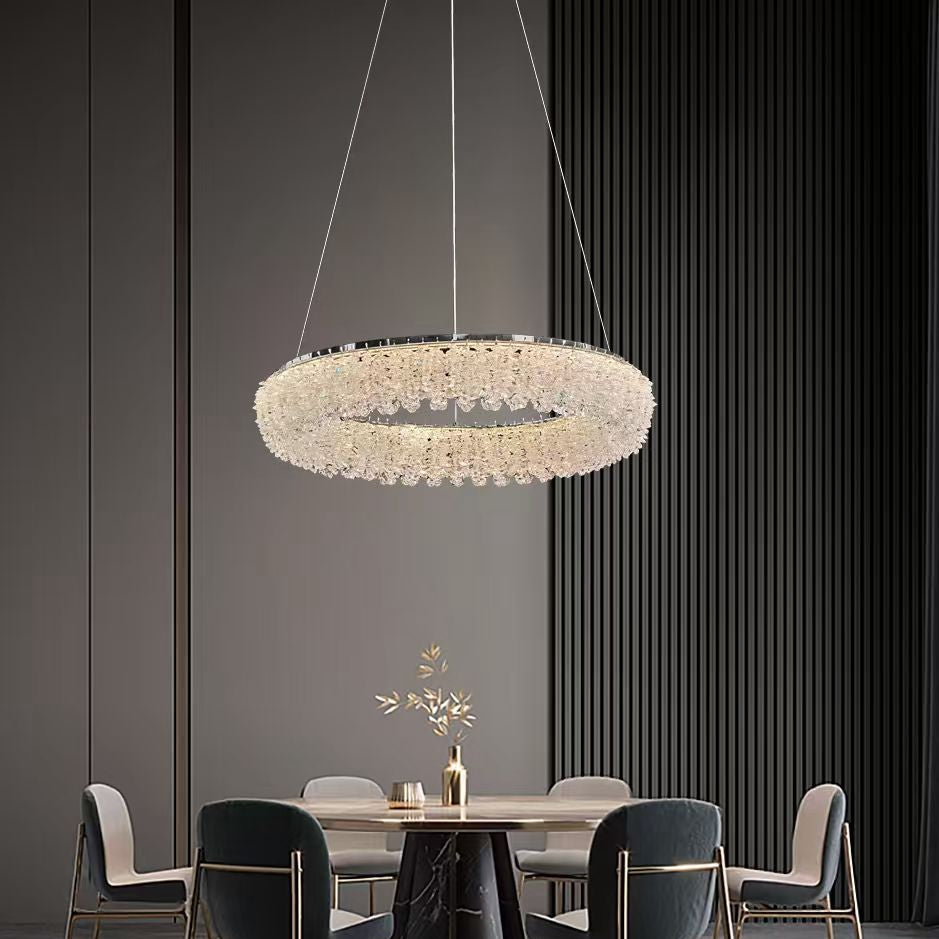 Lustra LED Suspendata Chrome Crystal Sponge 1 Segment Rotund Lighting Fixtures