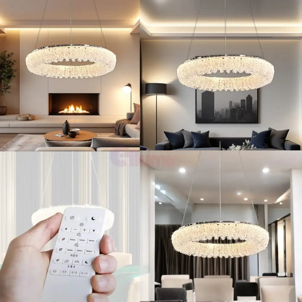 Lustra LED Suspendata Chrome Crystal Sponge 1 Segment Rotund Lighting Fixtures