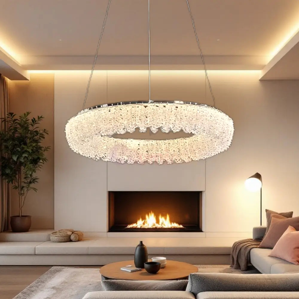 Lustra LED Suspendata Chrome Crystal Sponge 1 Segment Rotund Lighting Fixtures