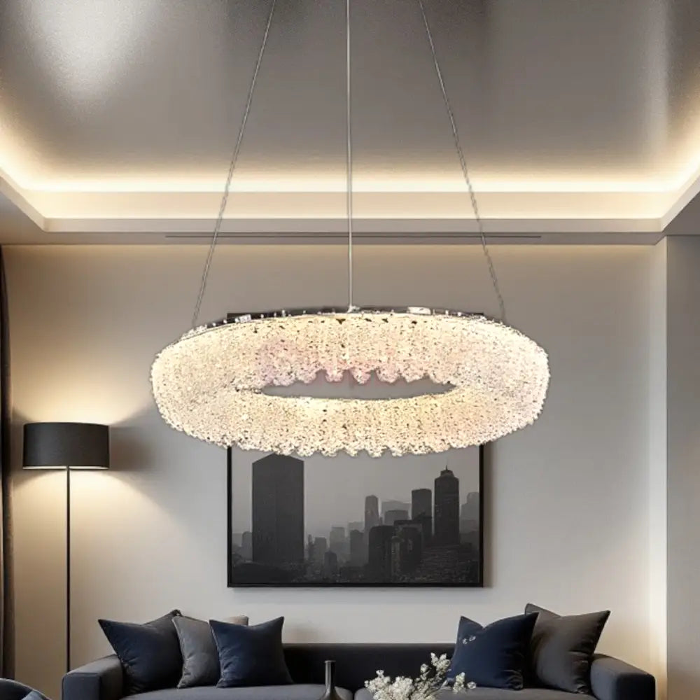 Lustra LED Suspendata Chrome Crystal Sponge 1 Segment Rotund Lighting Fixtures