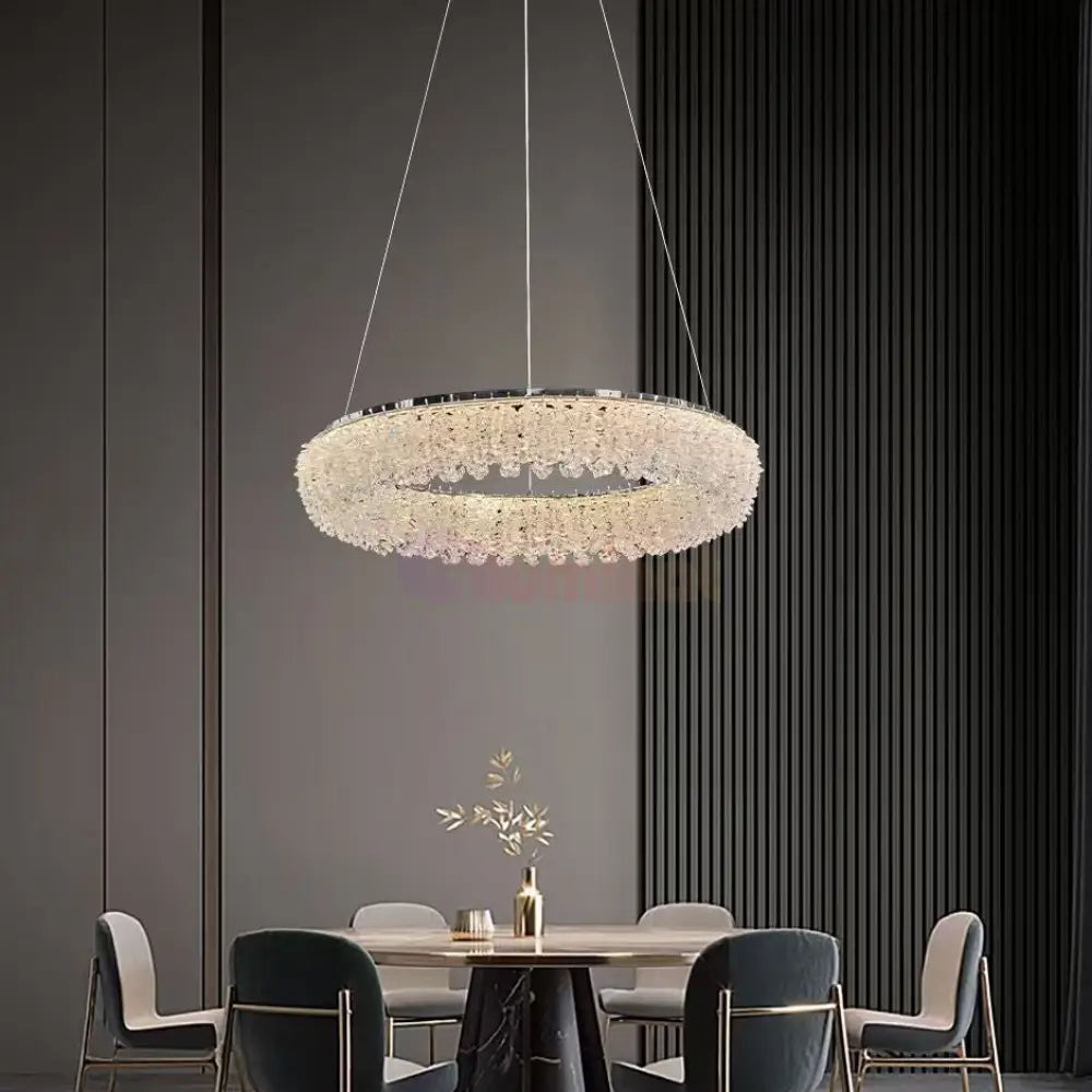 Lustra LED Suspendata Chrome Crystal Sponge 1 Segment Rotund Lighting Fixtures