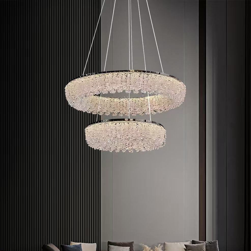 Lustra LED Suspendata Chrome Crystal Sponge 2 Segmente Rotunde Ceiling Light Fixtures