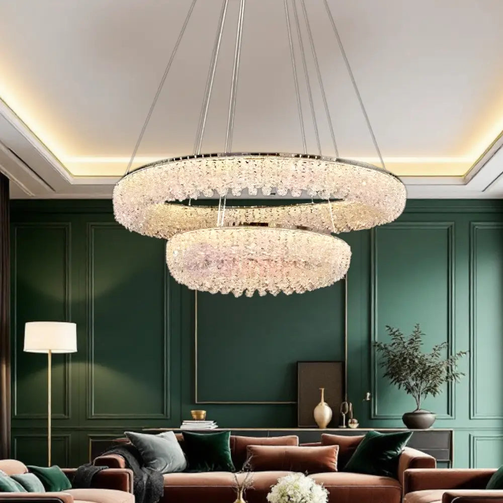 Lustra LED Suspendata Chrome Crystal Sponge 2 Segmente Rotunde Ceiling Light Fixtures