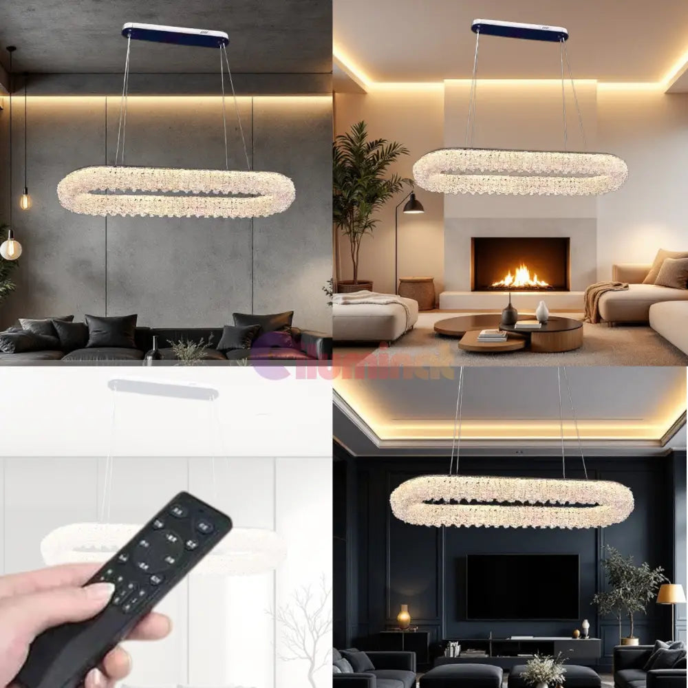 Lustra LED Suspendata 100W Chrome Crystal Sponge 80x30cm CRISTAL / AURIE Ceiling Light Fixtures