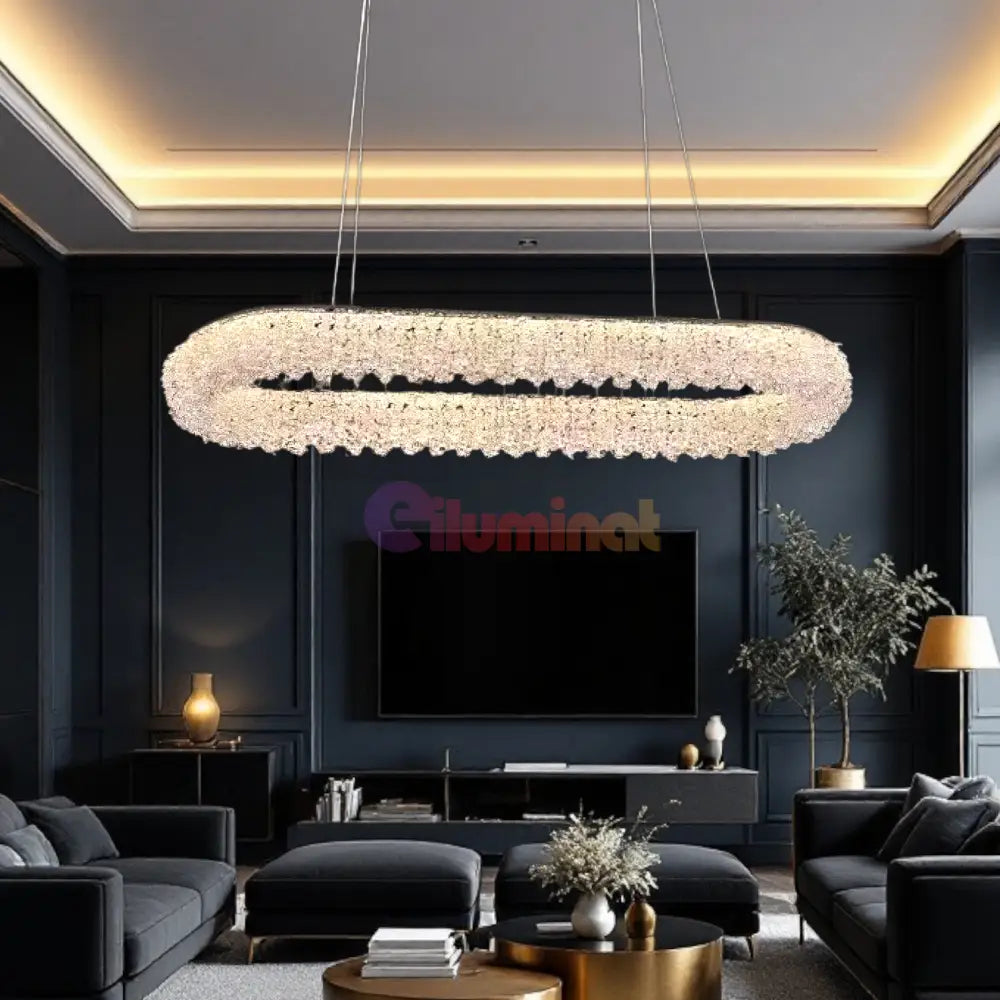Lustra LED Suspendata 100W Chrome Crystal Sponge 80x30cm CRISTAL / AURIE Ceiling Light Fixtures