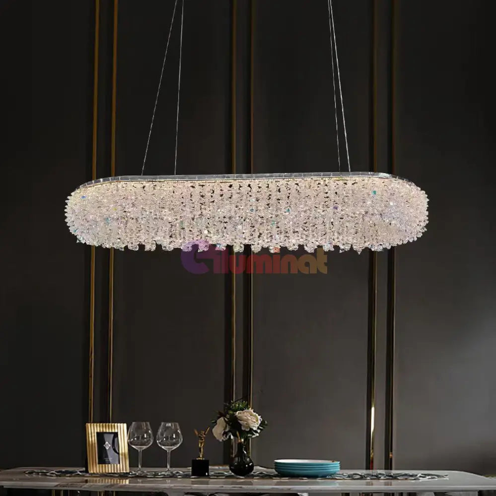 Lustra LED Suspendata 100W Chrome Crystal Sponge 80x30cm CRISTAL / AURIE Ceiling Light Fixtures