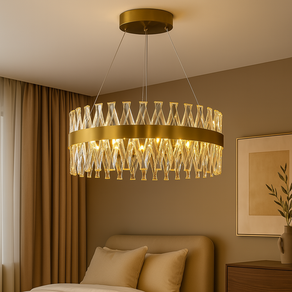 Lustra LED Suspendata Bijoux Gold Cristal Telecomanda 40CM AURIE / CRISTAL Chandeliers Crystal