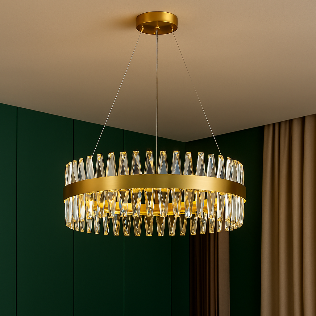 Lustra LED Suspendata Bijoux Gold Cristal Telecomanda 60CM AURIE / CRISTAL Chandeliers Crystal