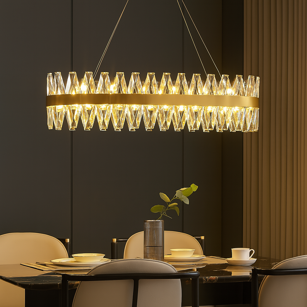 Lustra LED Suspendata Bijoux Gold Cristal Telecomanda 75x30CM AURIE / CRISTAL Chandeliers Crystal