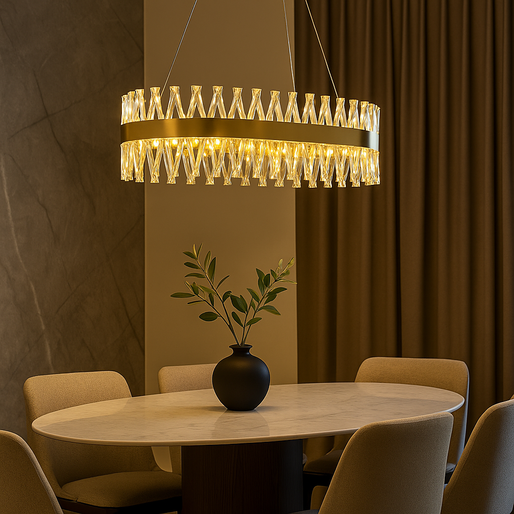 Lustra LED Suspendata Bijoux Gold Cristal Telecomanda 75x30CM AURIE / CRISTAL Chandeliers Crystal