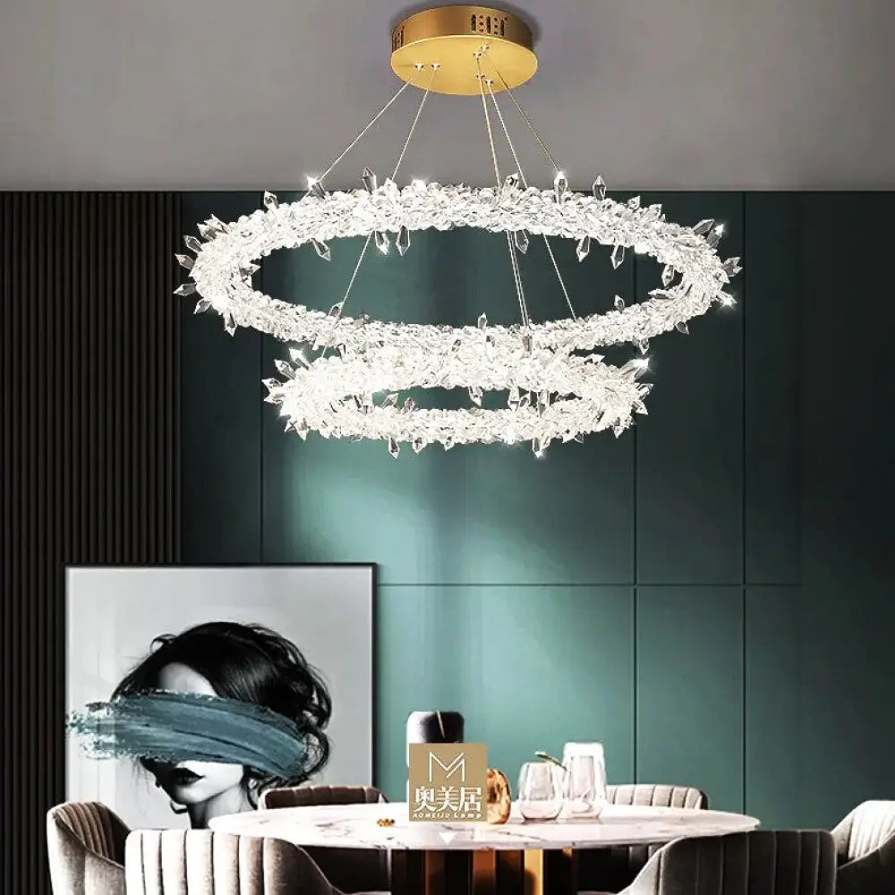 Lustra Led Suspendata Cristal Luxury Frozen 2 Segmente Lighting Fixtures