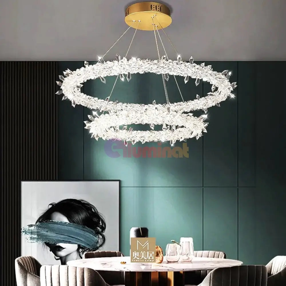 Lustra Led Suspendata Cristal Luxury Frozen 2 Segmente Lighting Fixtures