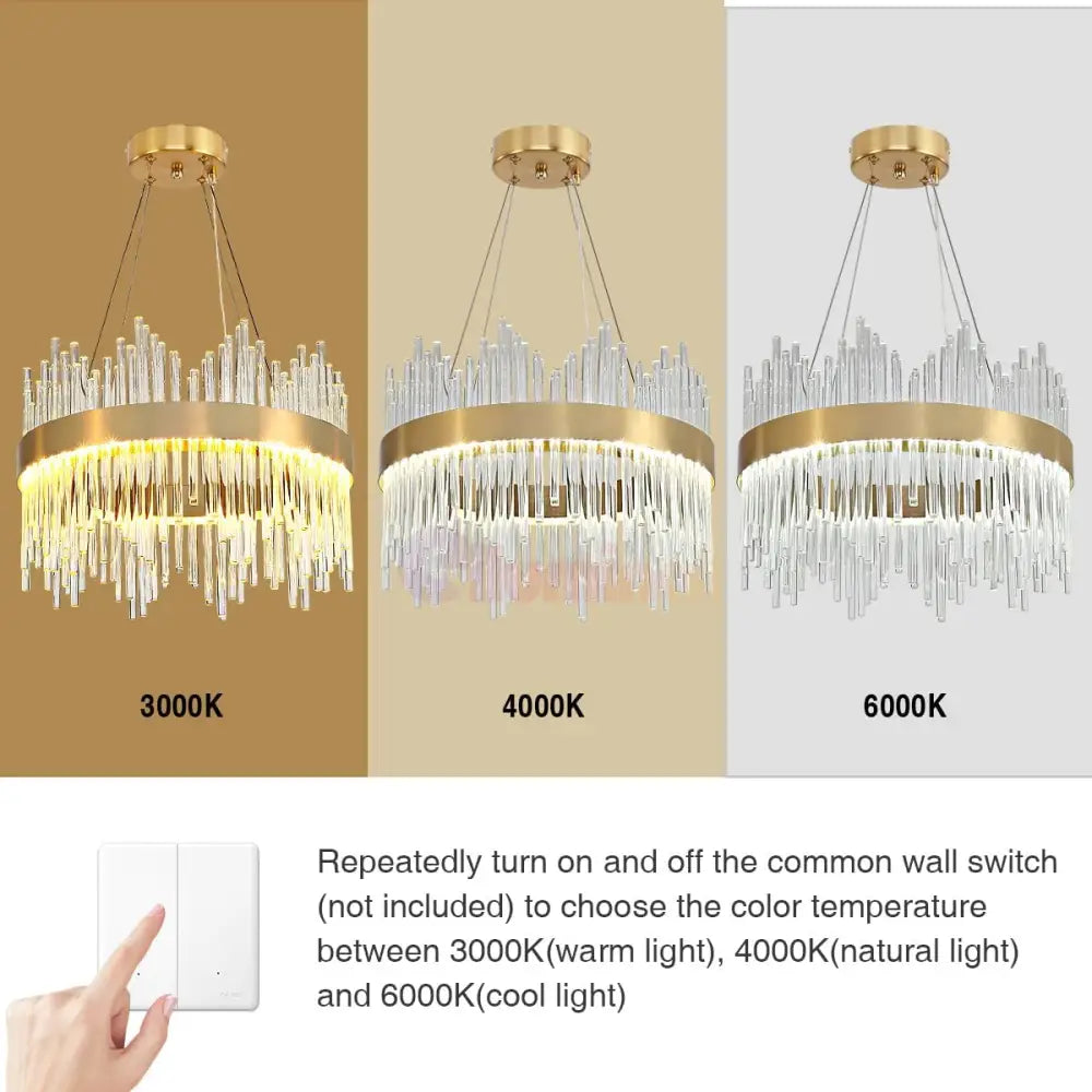 Lustra Led Suspendata Crown Gold Cristal 40Cm Echivalent 300W Telecomanda Chandeliers Crystal