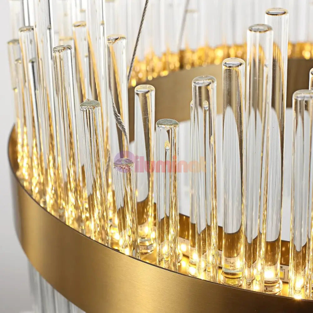 Lustra Led Suspendata Crown Gold Cristal 40Cm Echivalent 300W Telecomanda Chandeliers Crystal