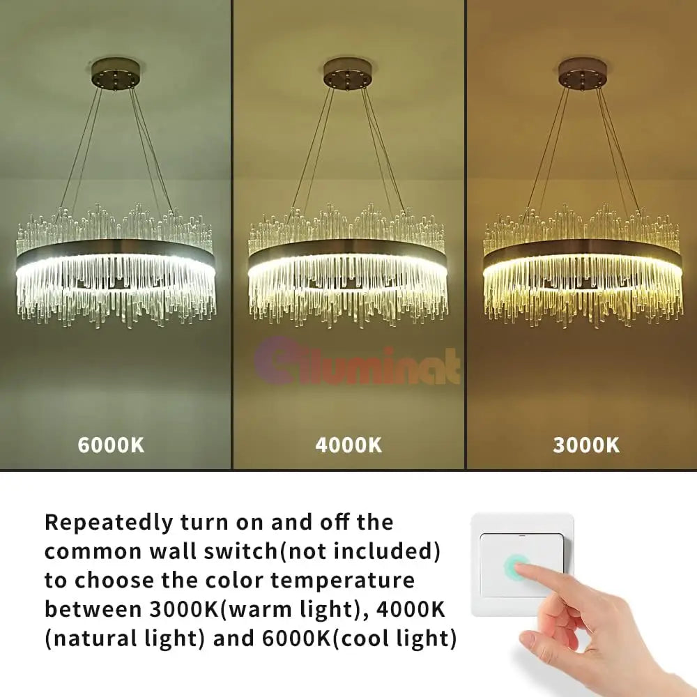 Lustra Led Suspendata Crown Gold Cristal 60Cm Echivalent 500W Telecomanda Chandeliers Crystal