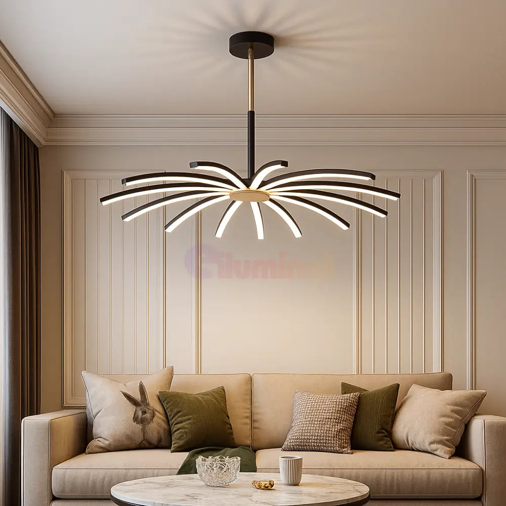 Lustra LED Eteris Cu Telecomanda Wifi 2.4G 3 Culori Black&Gold NEGRU + AURIU / SUSPENDATE / 68CM Chandeliers