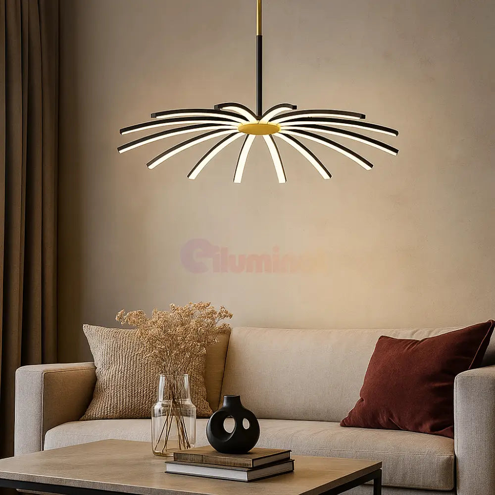 Lustra LED Eteris Cu Telecomanda Wifi 2.4G 3 Culori Black&Gold NEGRU + AURIU / SUSPENDATE / 68CM Chandeliers