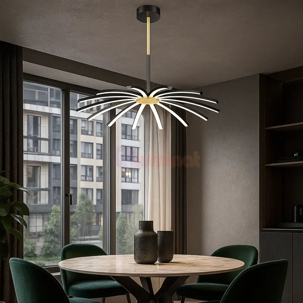 Lustra LED Eteris Cu Telecomanda Wifi 2.4G 3 Culori Black&Gold NEGRU + AURIU / SUSPENDATE / 68CM Chandeliers