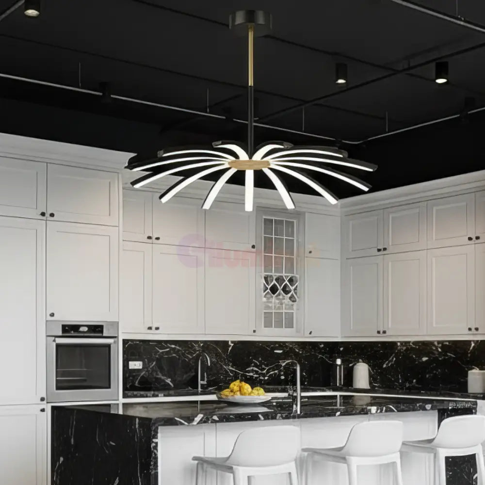Lustra LED Eteris Cu Telecomanda Wifi 2.4G 3 Culori Black&Gold NEGRU + AURIU / SUSPENDATE / 68CM Chandeliers