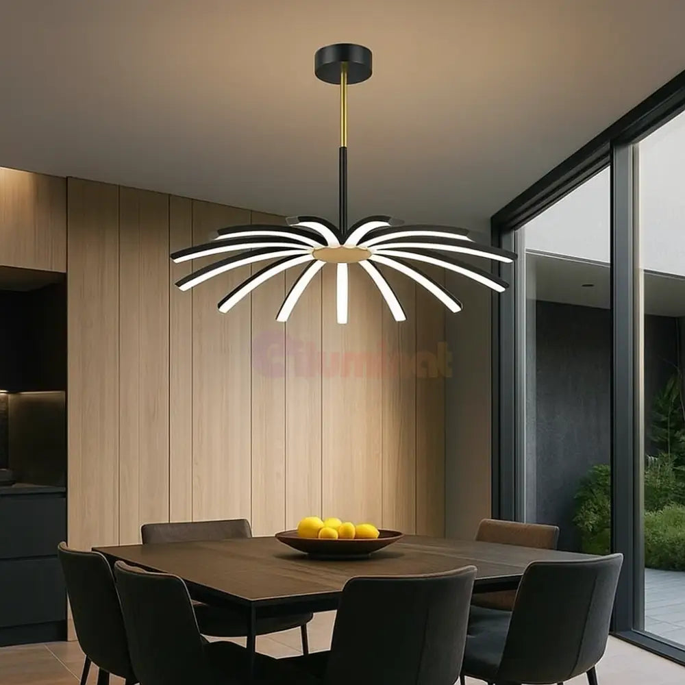 Lustra LED Eteris Cu Telecomanda Wifi 2.4G 3 Culori Black&Gold NEGRU + AURIU / SUSPENDATE / 68CM Chandeliers