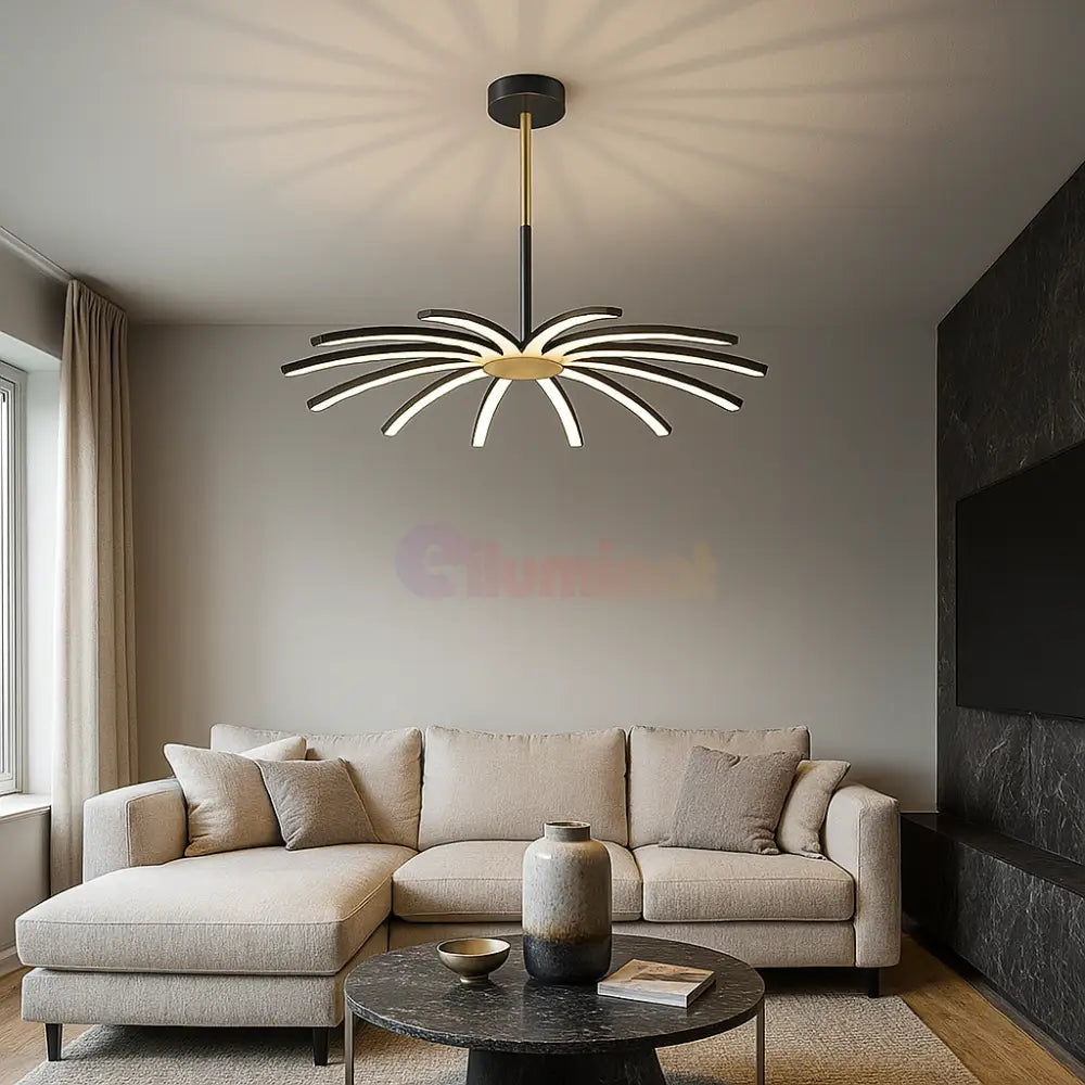 Lustra LED Eteris Cu Telecomanda Wifi 2.4G 3 Culori Black&Gold NEGRU + AURIU / SUSPENDATE / 68CM Chandeliers