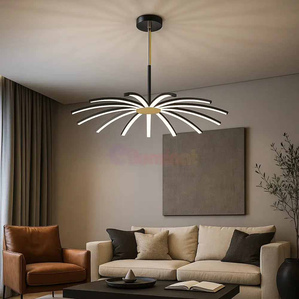 Lustra LED Eteris Cu Telecomanda Wifi 2.4G 3 Culori Black&Gold NEGRU + AURIU / SUSPENDATE / 68CM Chandeliers
