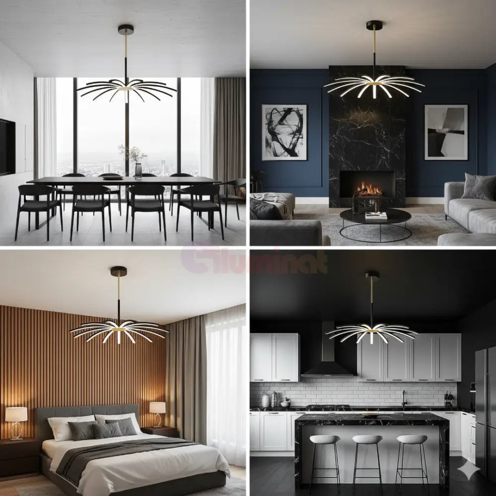 Lustra LED Eteris Cu Telecomanda Wifi 2.4G 3 Culori Black&Gold NEGRU + AURIU / SUSPENDATE / 68CM Chandeliers