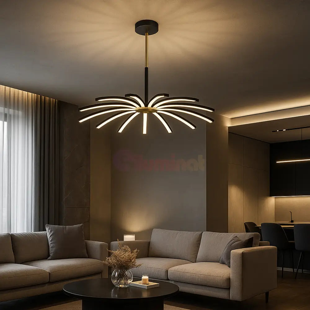 Lustra LED Eteris Cu Telecomanda Wifi 2.4G 3 Culori Black&Gold NEGRU + AURIU / SUSPENDATE / 68CM Chandeliers