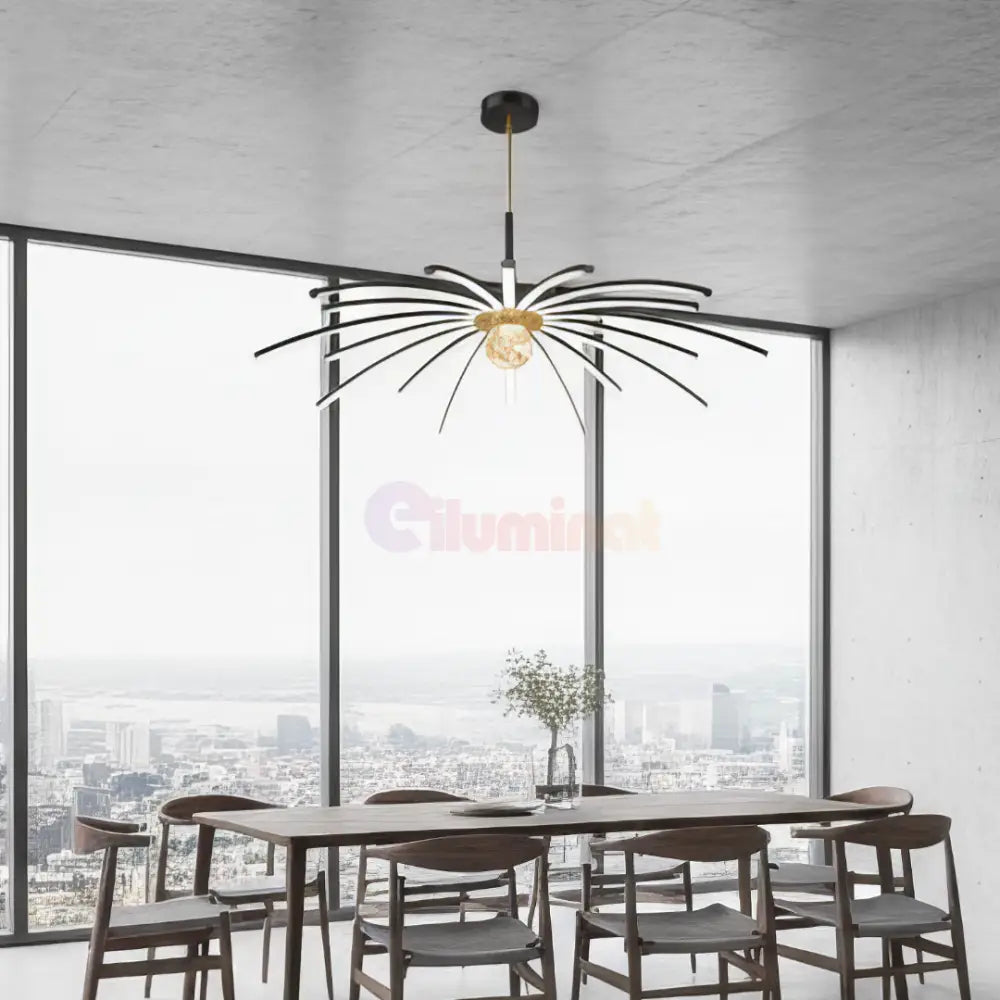 Lustra LED Eteris Cu Telecomanda Wifi 2.4G 3 Culori Black&Gold D90cm NEGRU + AURIU / SUSPENDATE / 90CM Chandeliers
