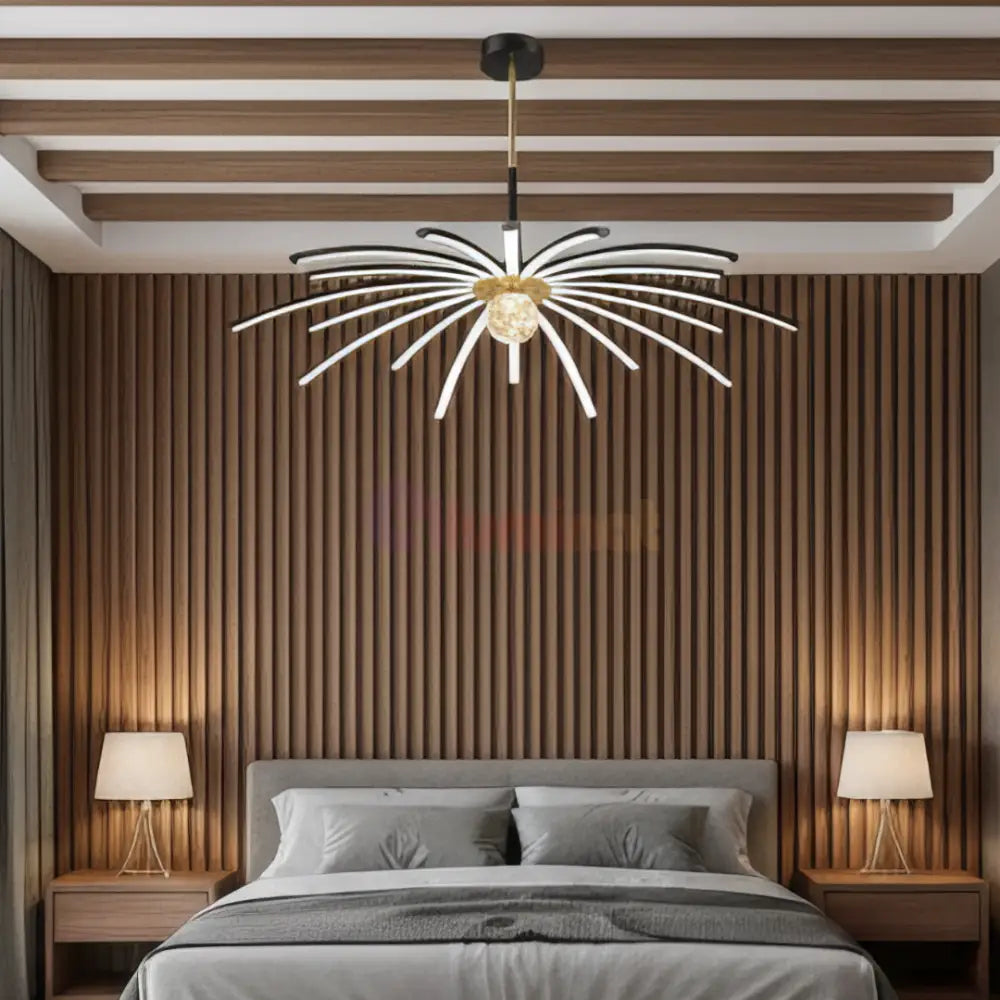 Lustra LED Eteris Cu Telecomanda Wifi 2.4G 3 Culori Black&Gold D90cm NEGRU + AURIU / SUSPENDATE / 90CM Chandeliers
