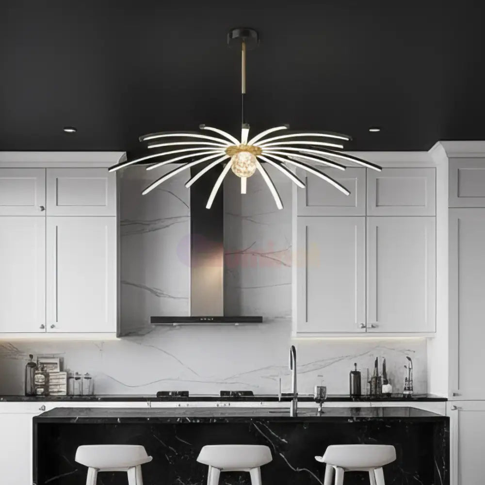 Lustra LED Eteris Cu Telecomanda Wifi 2.4G 3 Culori Black&Gold D90cm NEGRU + AURIU / SUSPENDATE / 90CM Chandeliers
