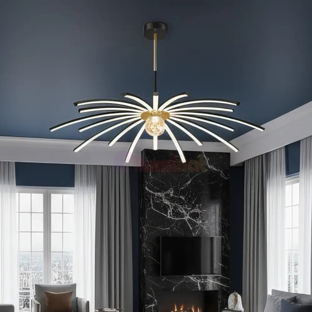 Lustra LED Eteris Cu Telecomanda Wifi 2.4G 3 Culori Black&Gold D90cm NEGRU + AURIU / SUSPENDATE / 90CM Chandeliers