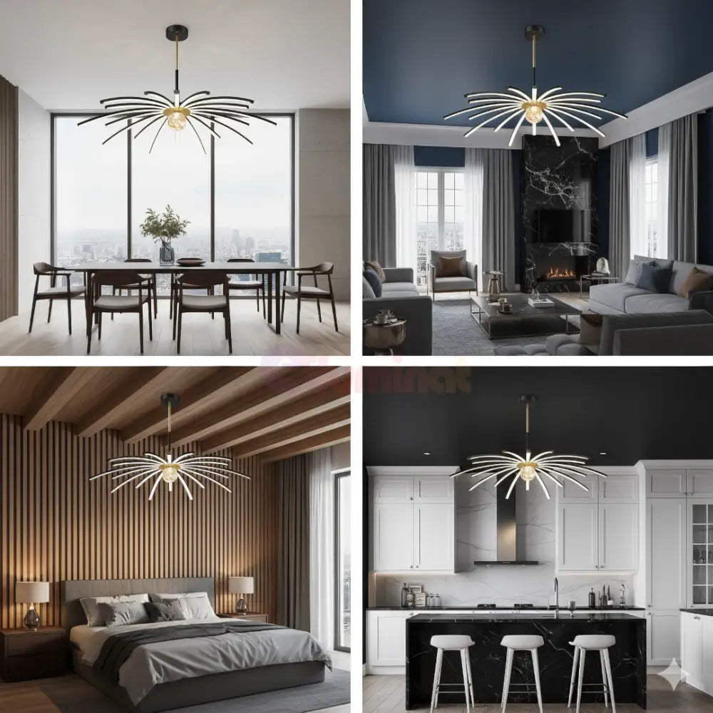 Lustra LED Eteris Cu Telecomanda Wifi 2.4G 3 Culori Black&Gold D90cm NEGRU + AURIU / SUSPENDATE / 90CM Chandeliers