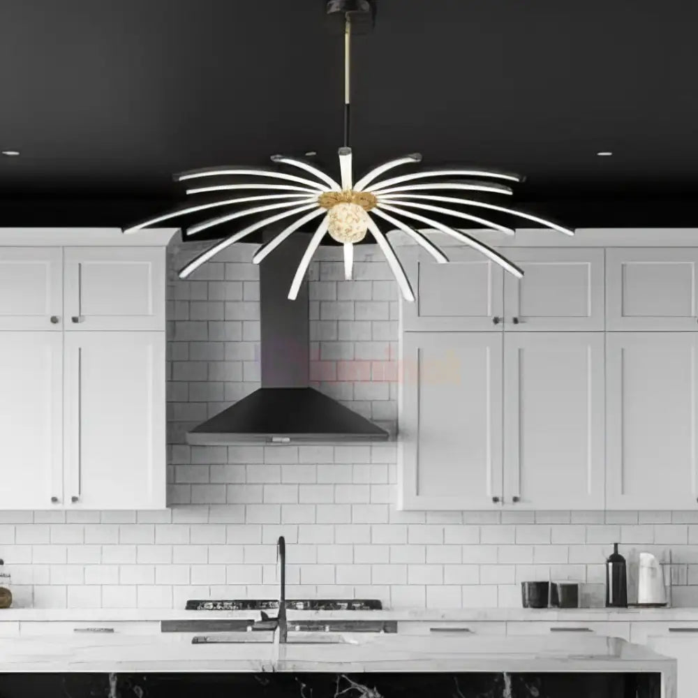 Lustra LED Eteris Cu Telecomanda Wifi 2.4G 3 Culori Black&Gold D90cm NEGRU + AURIU / SUSPENDATE / 90CM Chandeliers