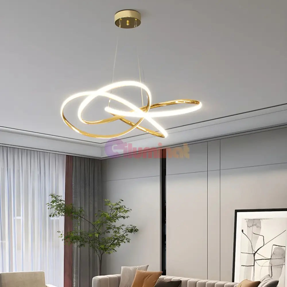 Lustra Led Suspendata Eternity Gold Echivalent 800W Telecomanda Lighting Fixtures