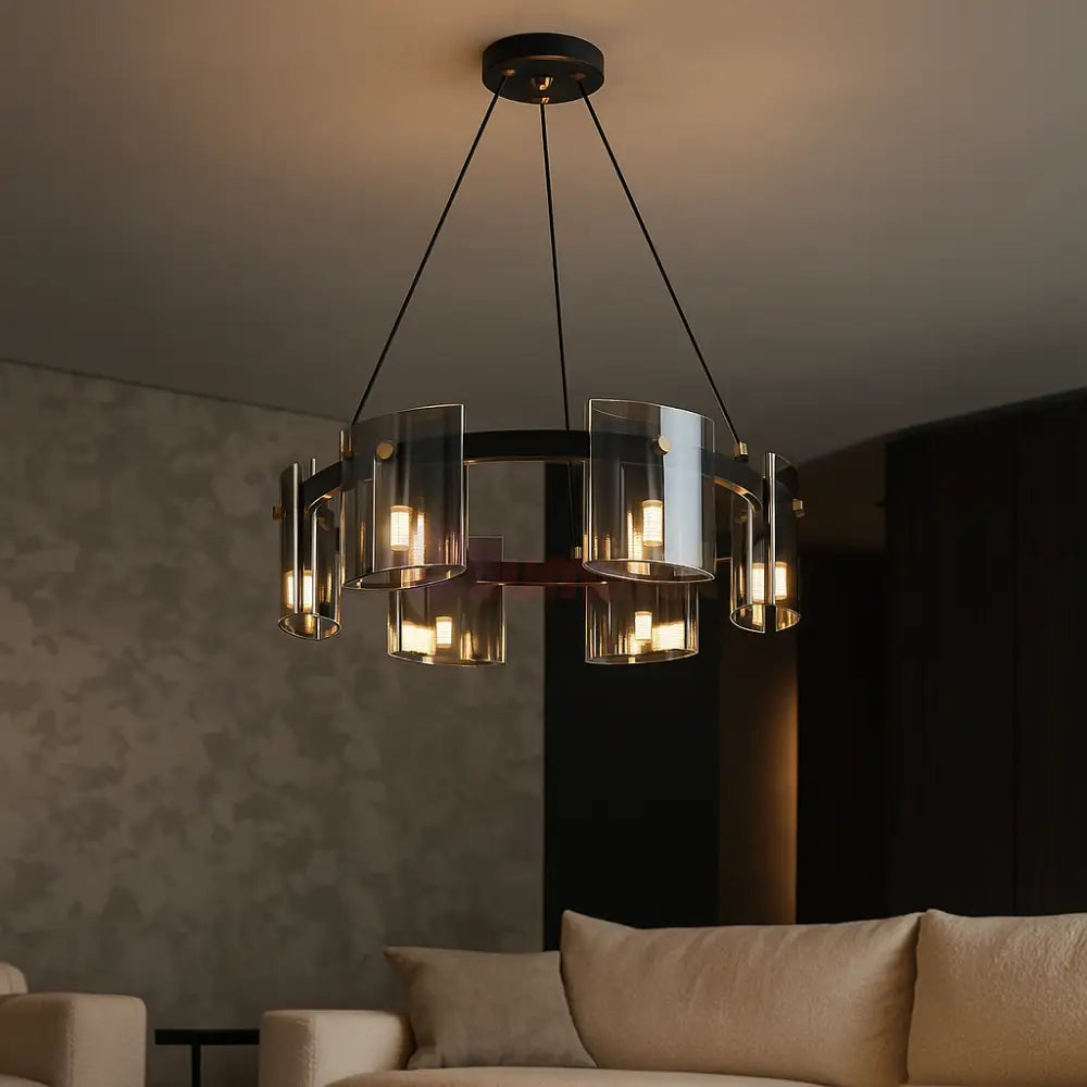 Lustra LED G9X6 Modern Black Glass NEAGRA / SUSPENDATE Lighting Fixtures