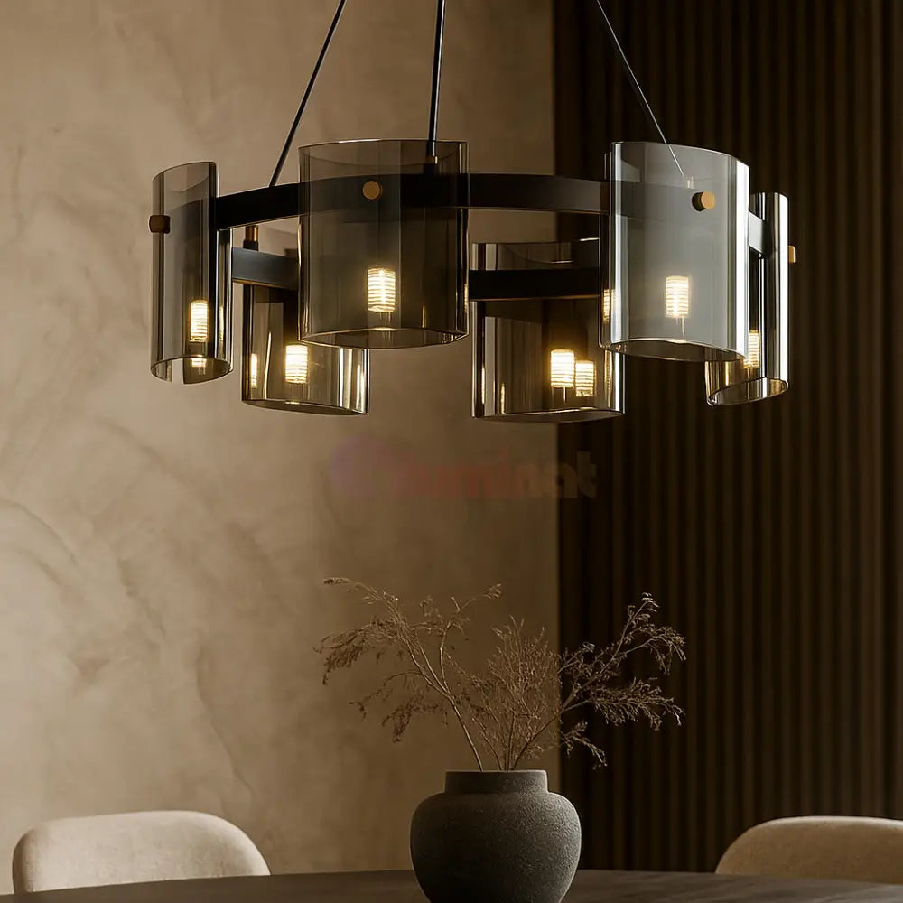 Lustra LED G9X6 Modern Black Glass NEAGRA / SUSPENDATE Lighting Fixtures