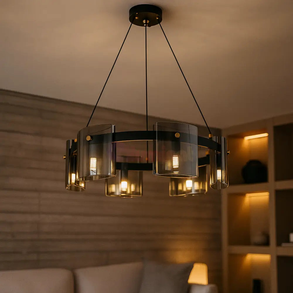 Lustra LED G9X6 Modern Black Glass NEAGRA / SUSPENDATE Lighting Fixtures