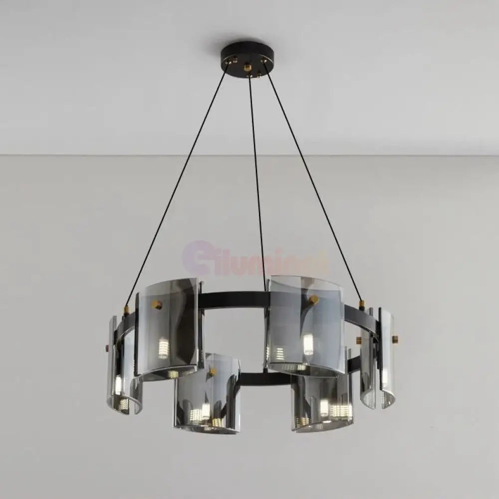 Lustra LED G9X6 Modern Black Glass NEAGRA / SUSPENDATE Lighting Fixtures