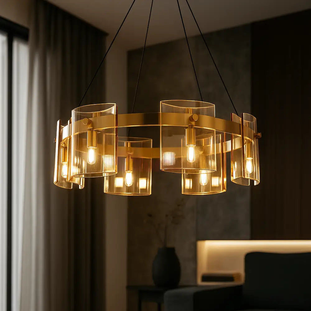 Lustra LED Suspendata Faye G9X6 Modern Gold Glass AURIE / SUSPENDATA Chandeliers Crystal
