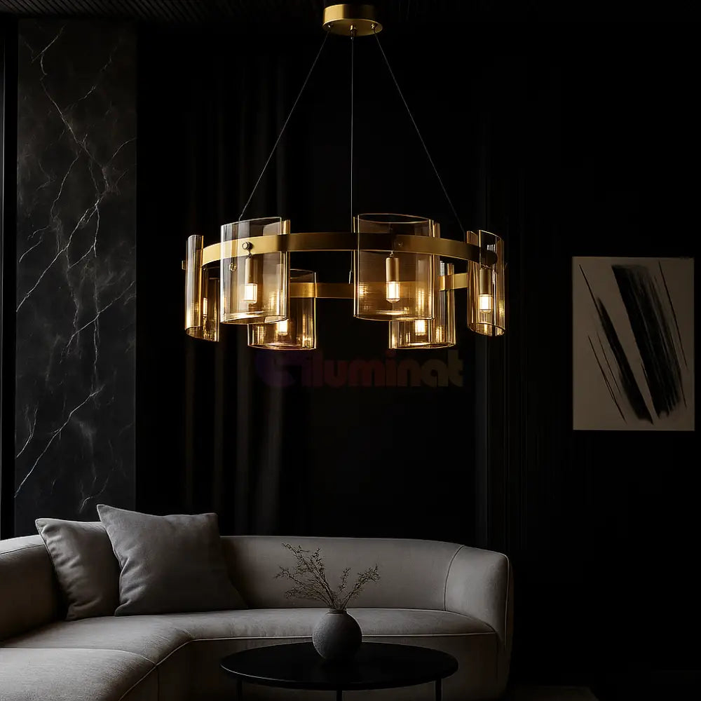 Lustra LED Suspendata Faye G9X6 Modern Gold Glass AURIE / SUSPENDATA Chandeliers Crystal