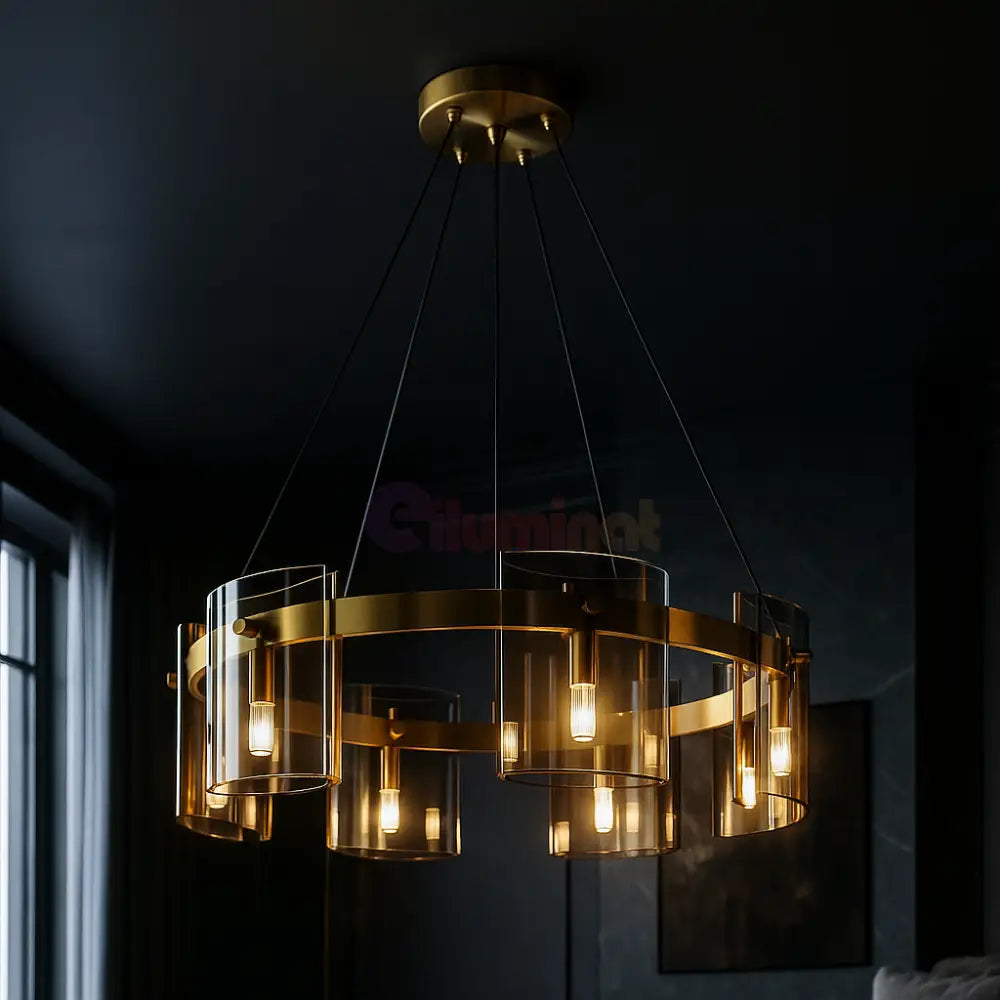 Lustra LED Suspendata Faye G9X6 Modern Gold Glass AURIE / SUSPENDATA Chandeliers Crystal