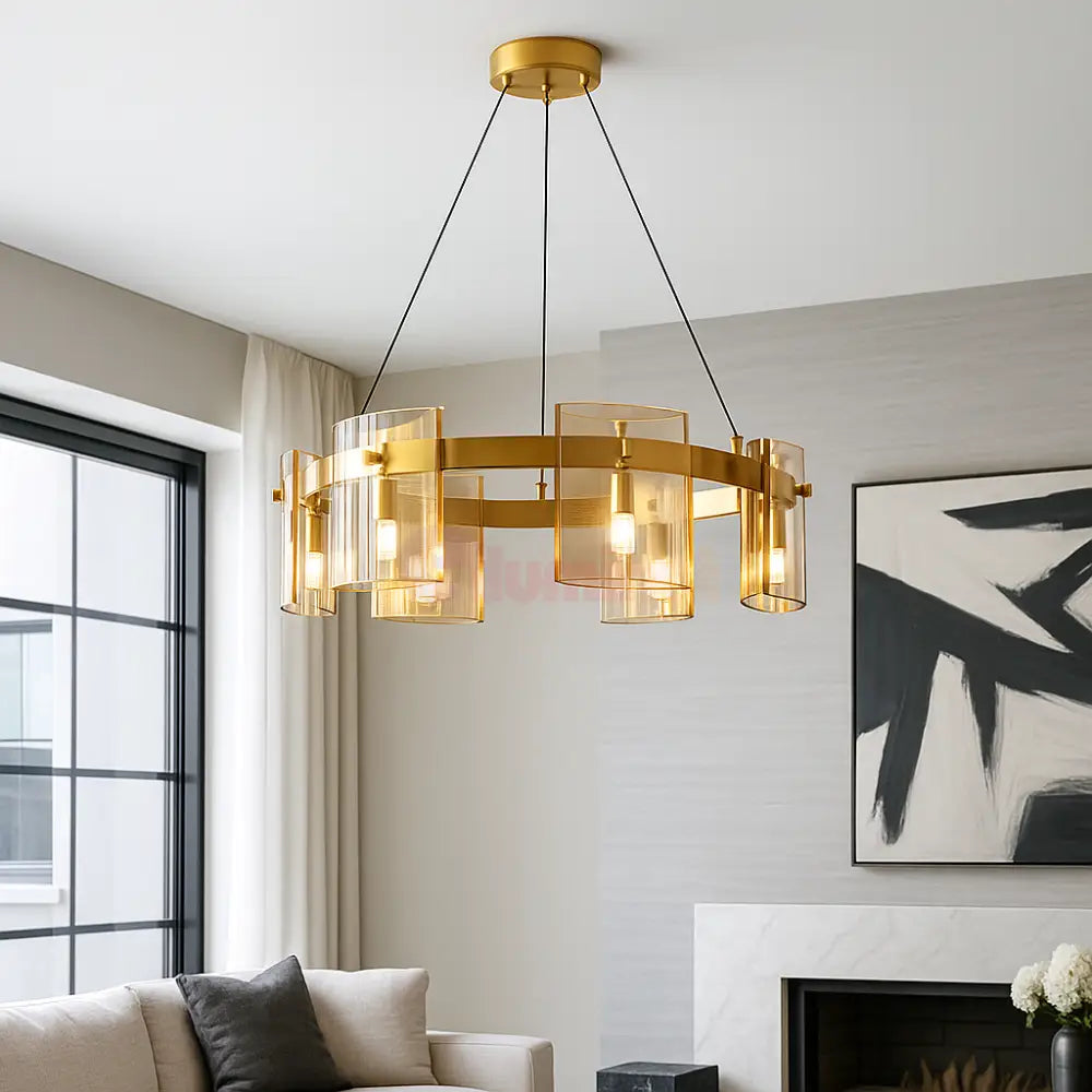 Lustra LED Suspendata Faye G9X6 Modern Gold Glass AURIE / SUSPENDATA Chandeliers Crystal